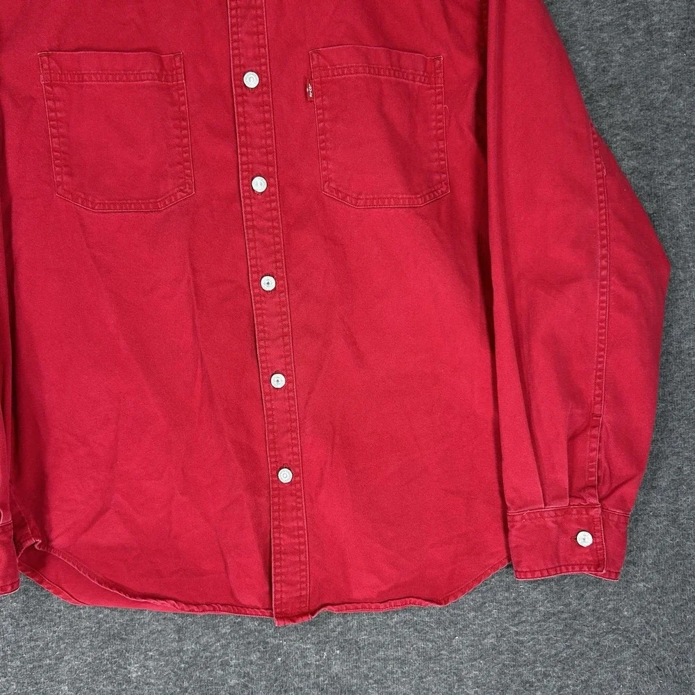 Vintage Levis Shirt Mens‎ M Red Denim Long Sleeve Metal Buttons Western